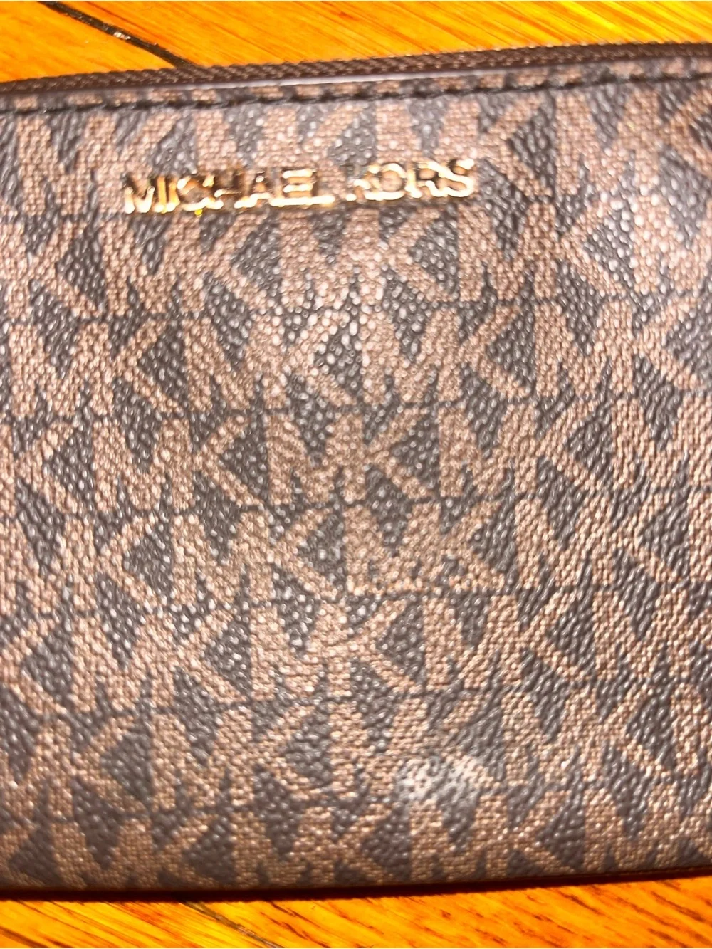 Michael Kors Brown Signature Zip Wristlet